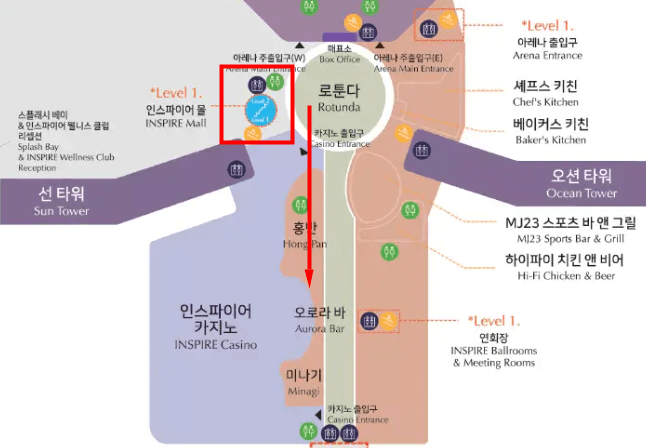 인스파이어 2층 지도(오로라 가는 길)